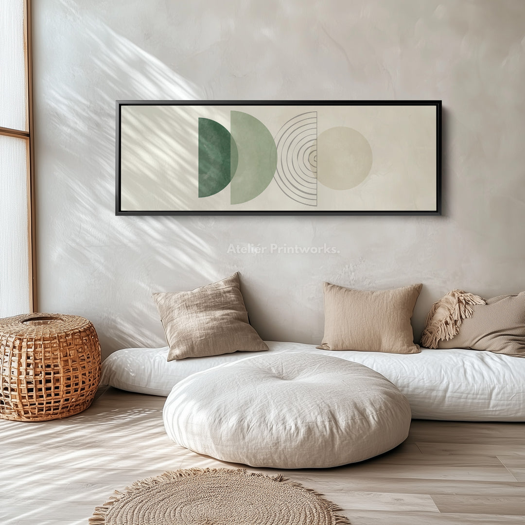Horizontal Wall Art Sage Green And Beige Geometric For Living Room