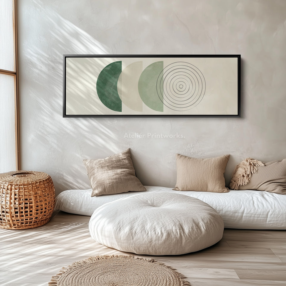 Long Narrow Canvas Neutral Green Circles For Bedroom Or Living Room