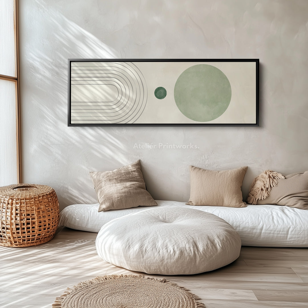 Wide Wall Art Minimalist Curves In Green And Beige For Hallway