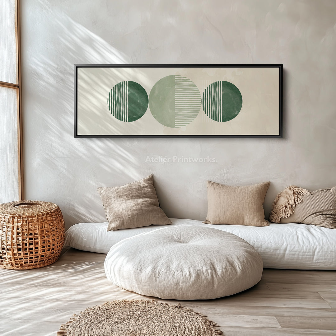 Wide Wall Art Layered Green Circles With Vertical Lines For Modern Homes