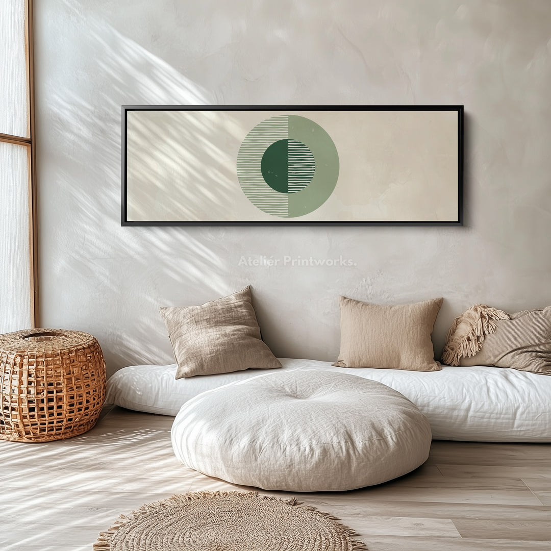 Horizontal Wall Art Three Green Circles With Soft Stripe Detailing