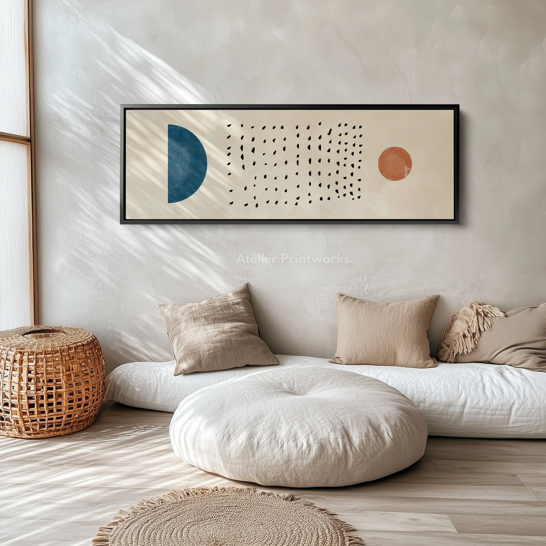 Horizontal Wall Art Blue And Orange Geometric For Living Room
