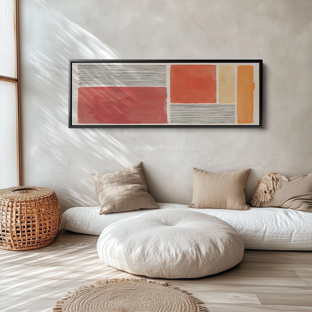 Panoramic Wall Art Warm Terracotta And Orange Blocks With Grey Lines