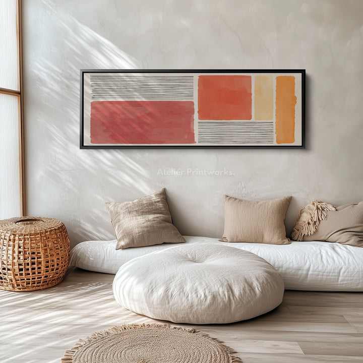 Panoramic Wall Art Warm Terracotta And Orange Blocks With Grey Lines