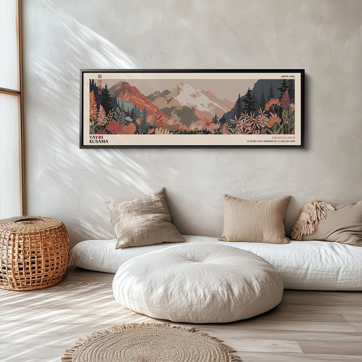 Yayoi Kusama Wide Wall Art Mountain Floral Long Canvas For Living Room