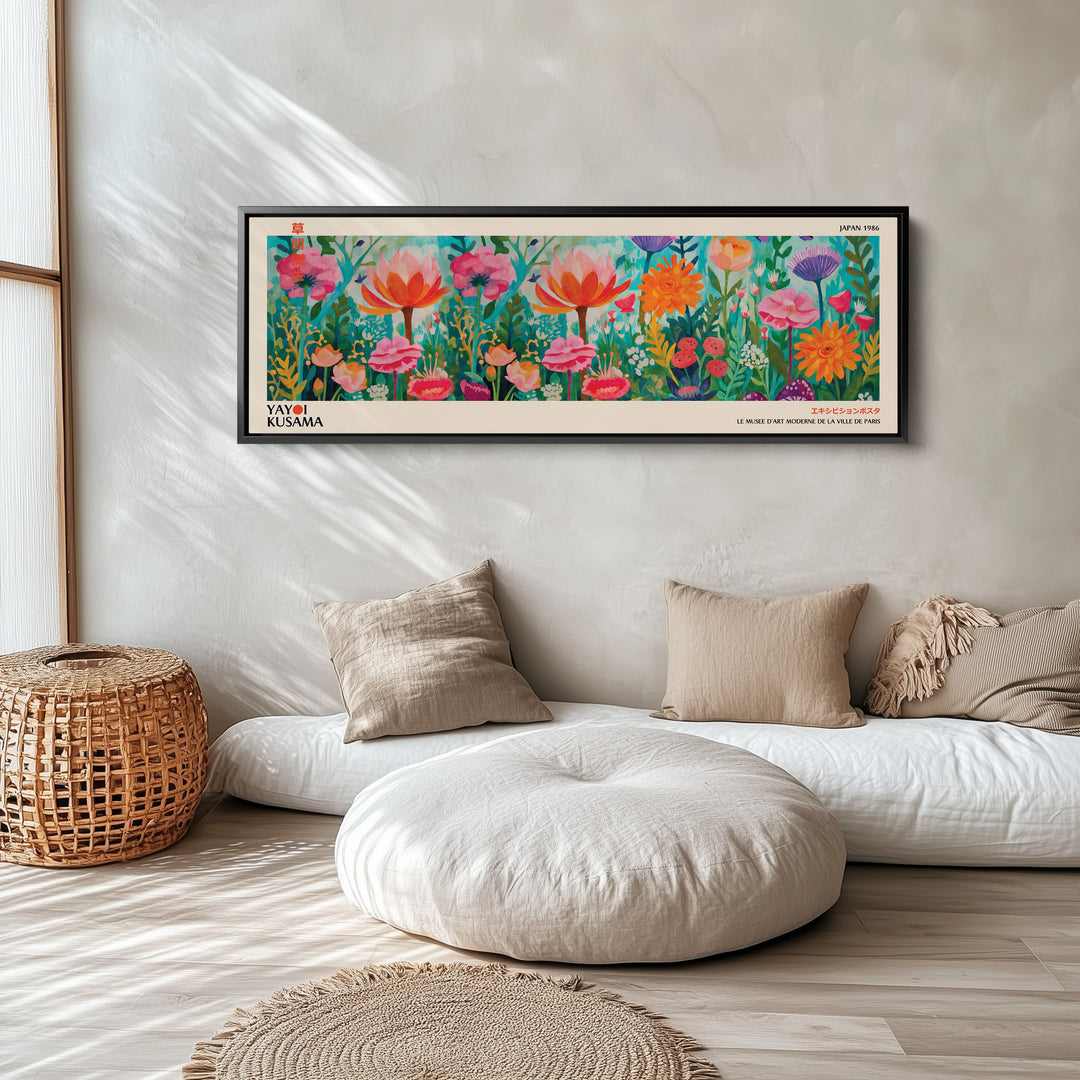 Yayoi Kusama Wide Wall Art Vibrant Flower Garden Wide Canvas For Bedroom