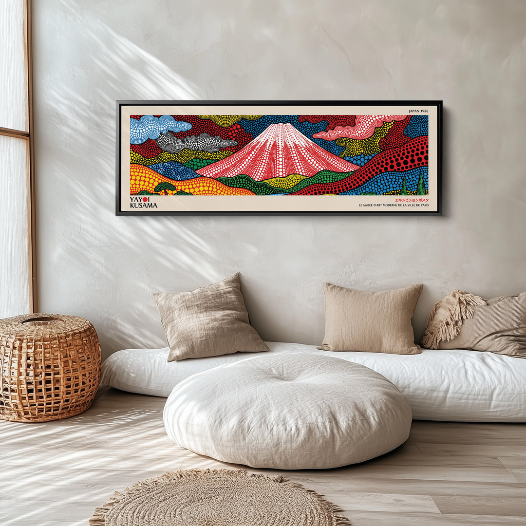 Yayoi Kusama Horizontal Wall Art Abstract Floral Forms Long Canvas For Living Room