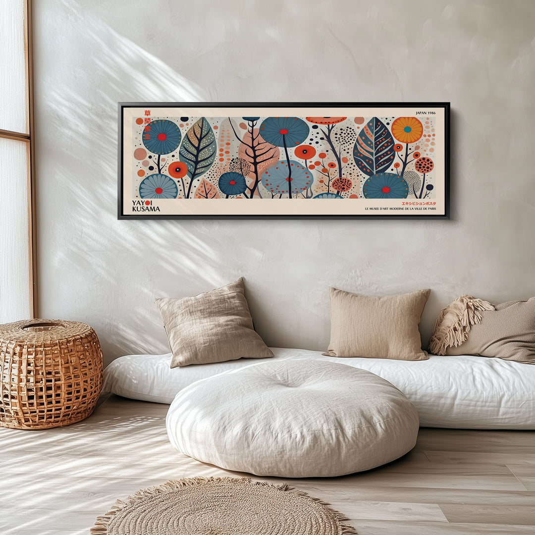 Yayoi Kusama Wide Wall Art Botanical Dot Field Long Canvas For Bedroom