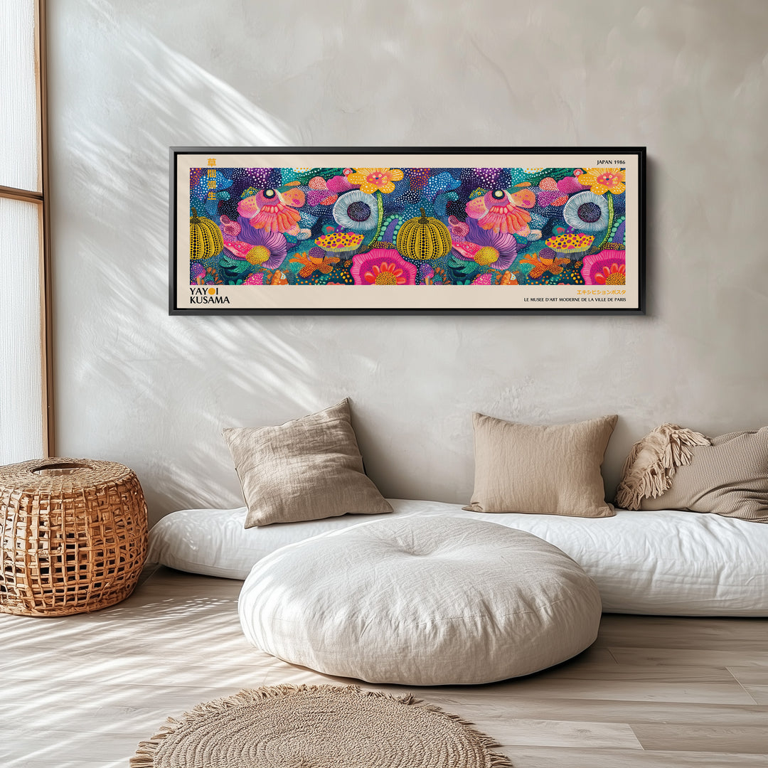 Yayoi Kusama Wide Wall Art Colourful Dotted Flowers Long Wall Art For Bedroom