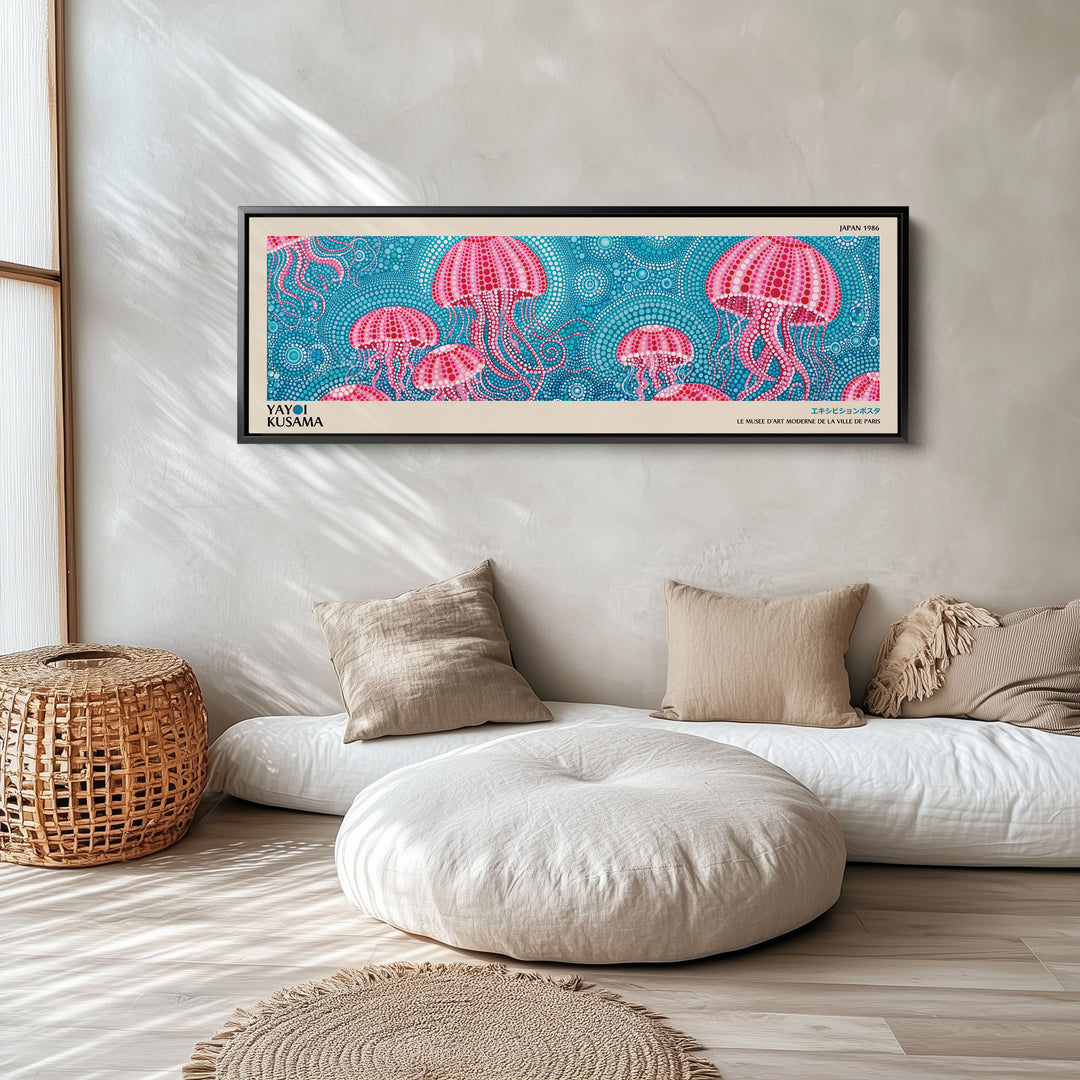 Yayoi Kusama Panoramic Wall Art Pink Jellyfish Wide Canvas For Bedroom