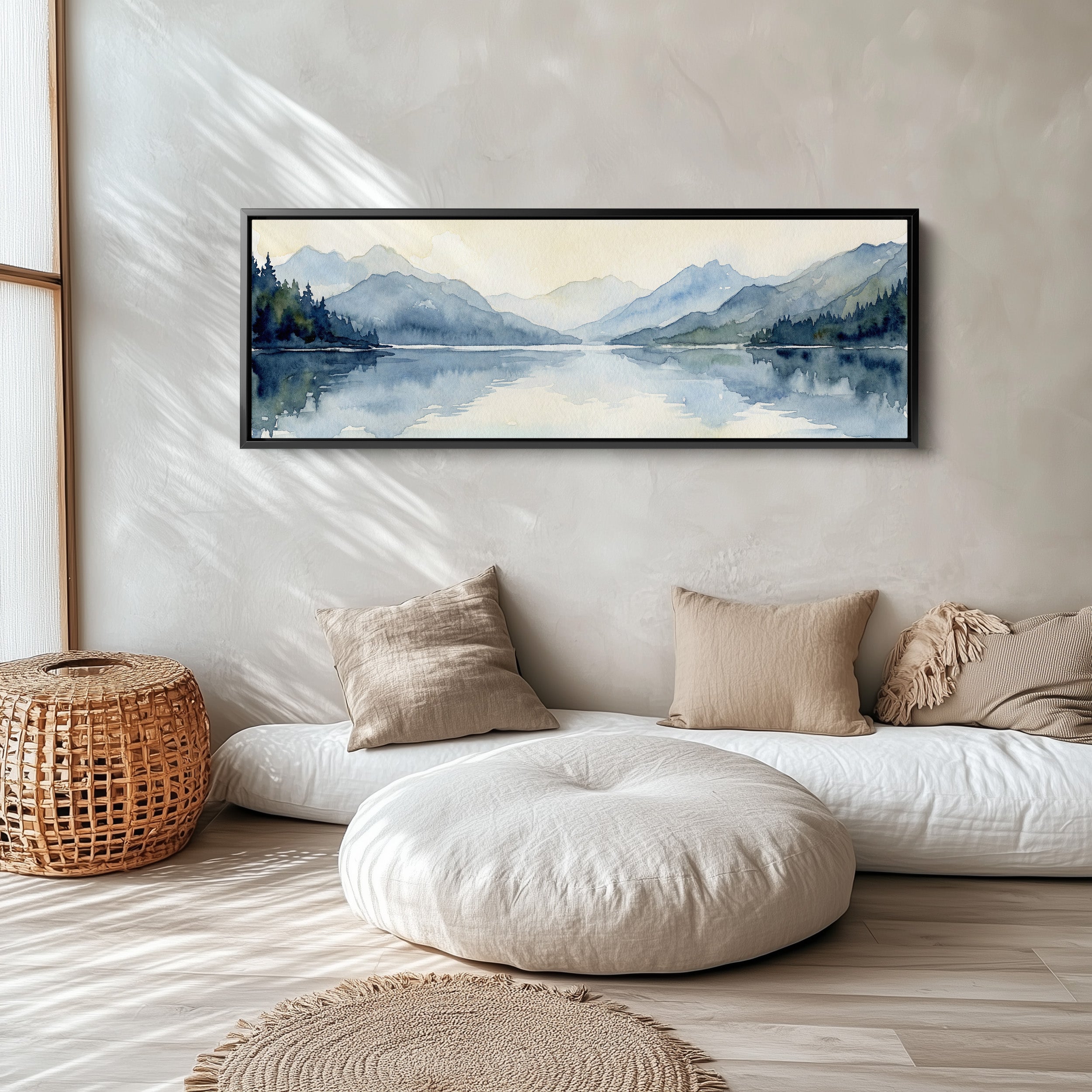 Panoramic Wall Art Misty Mountain Lake Long Canvas For – Atelier