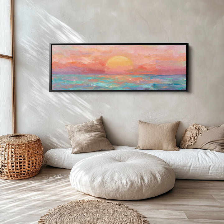 Wide Wall Art Pastel Ocean Sunset Long Canvas For Living Room