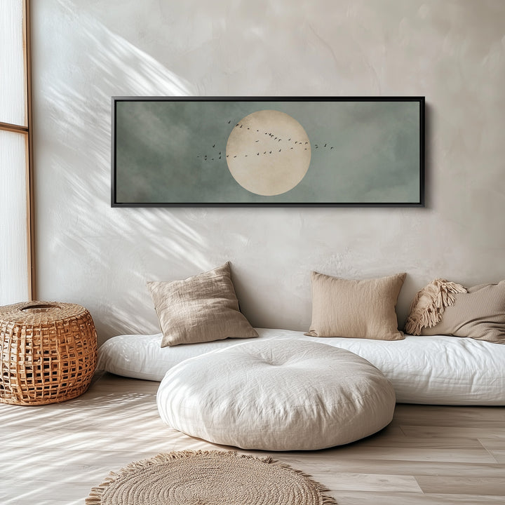Horizontal Wall Art Birds Across Large Sun Long Canvas For Hallway