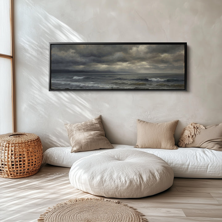 Panoramic Wall Art Rough Sea And Clouds Statement Wall Decor Office