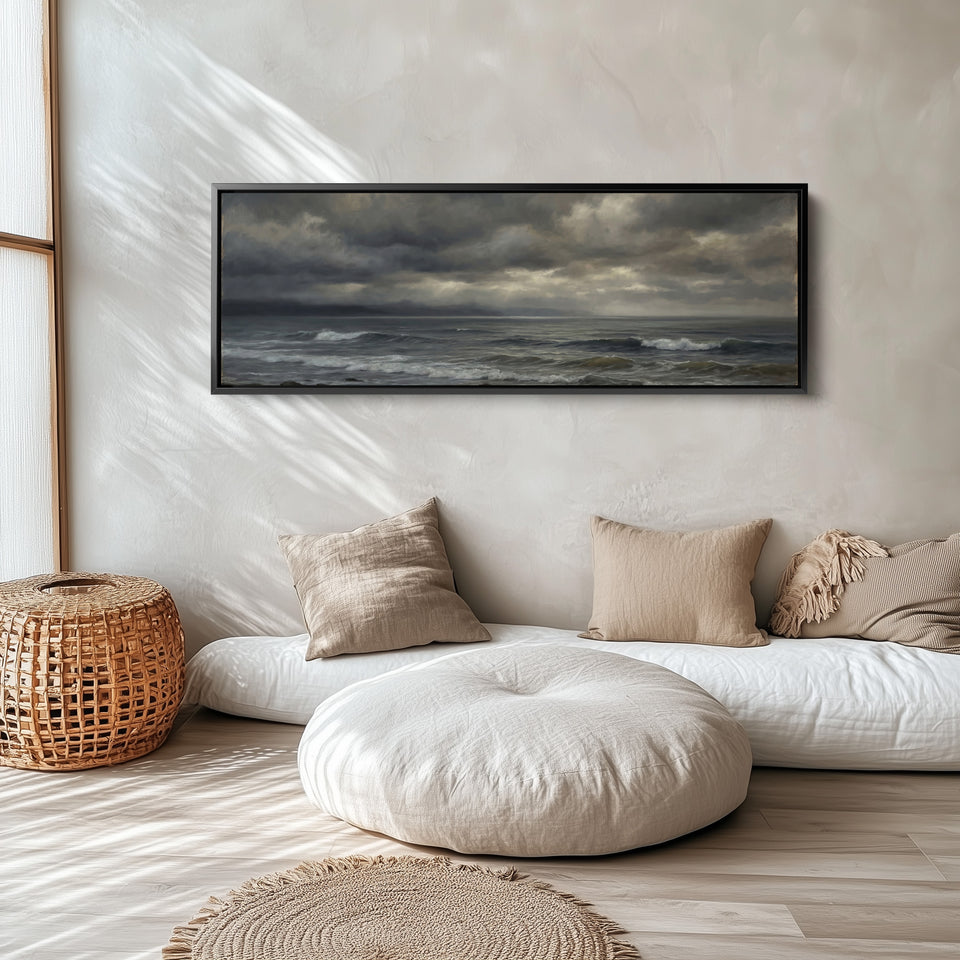 Panoramic Wall Art Rough Sea And Clouds Statement Wall Decor Office