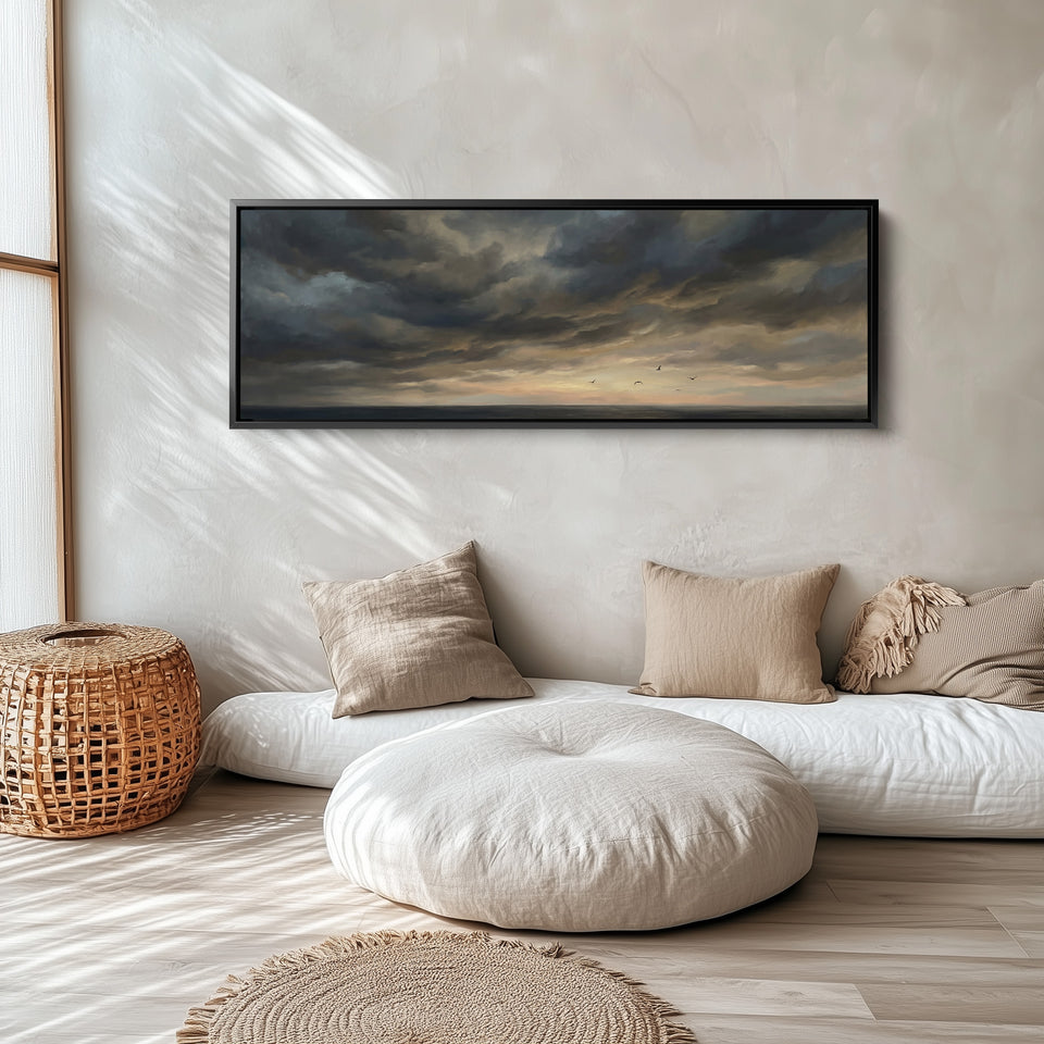 Horizontal Wall Art Seagulls Over Stormy Sea Extra Wide Canvas Hallway