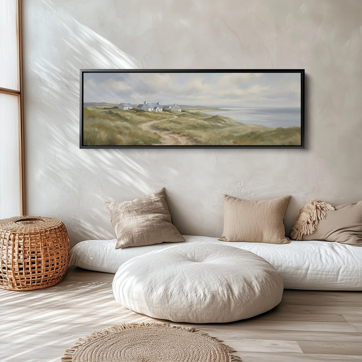 Coastal Cottages On Cliffs Horizontal Wall Art Panoramic Canvas Print Living Room
