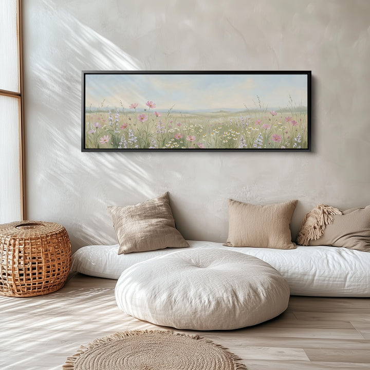 Wildflower Meadow With Pink Flowers Above Soft Wall Art Statement Wall Decor Office