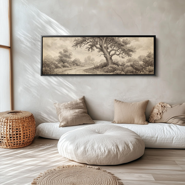 Woodland Path Pencil Drawing Above Soft Wall Art Extra Wide Canvas Office