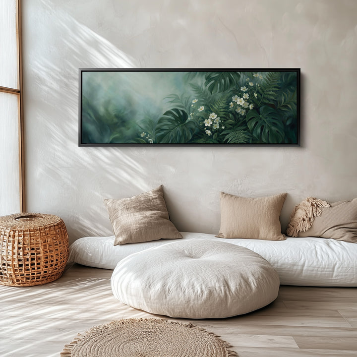Tropical Leaves And Blossoms Horizontal Wall Art Framed Canvas Print Bedroom