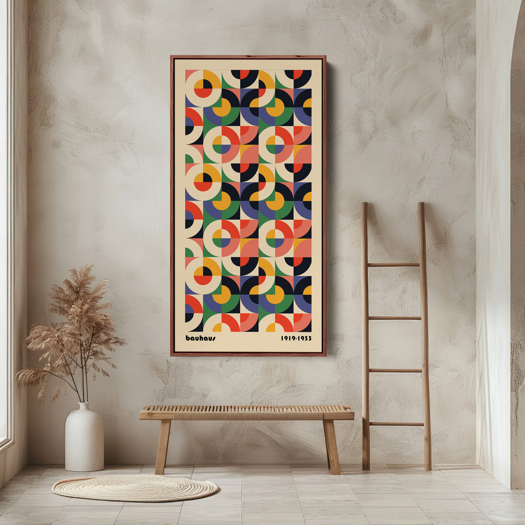 Bauhaus Vertical Wall Art Geometric Circle Grid Tall Canvas For Office