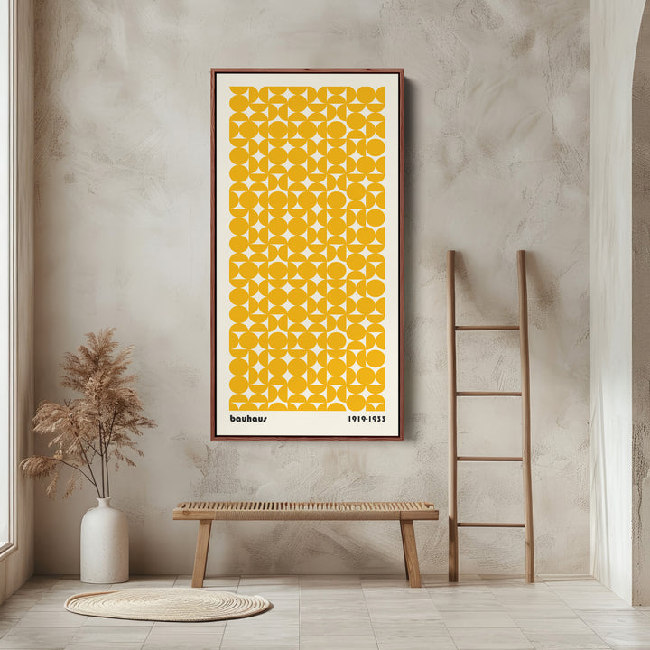 Bauhaus Vertical Wall Art Yellow Circle Pattern Tall Canvas For Hallway
