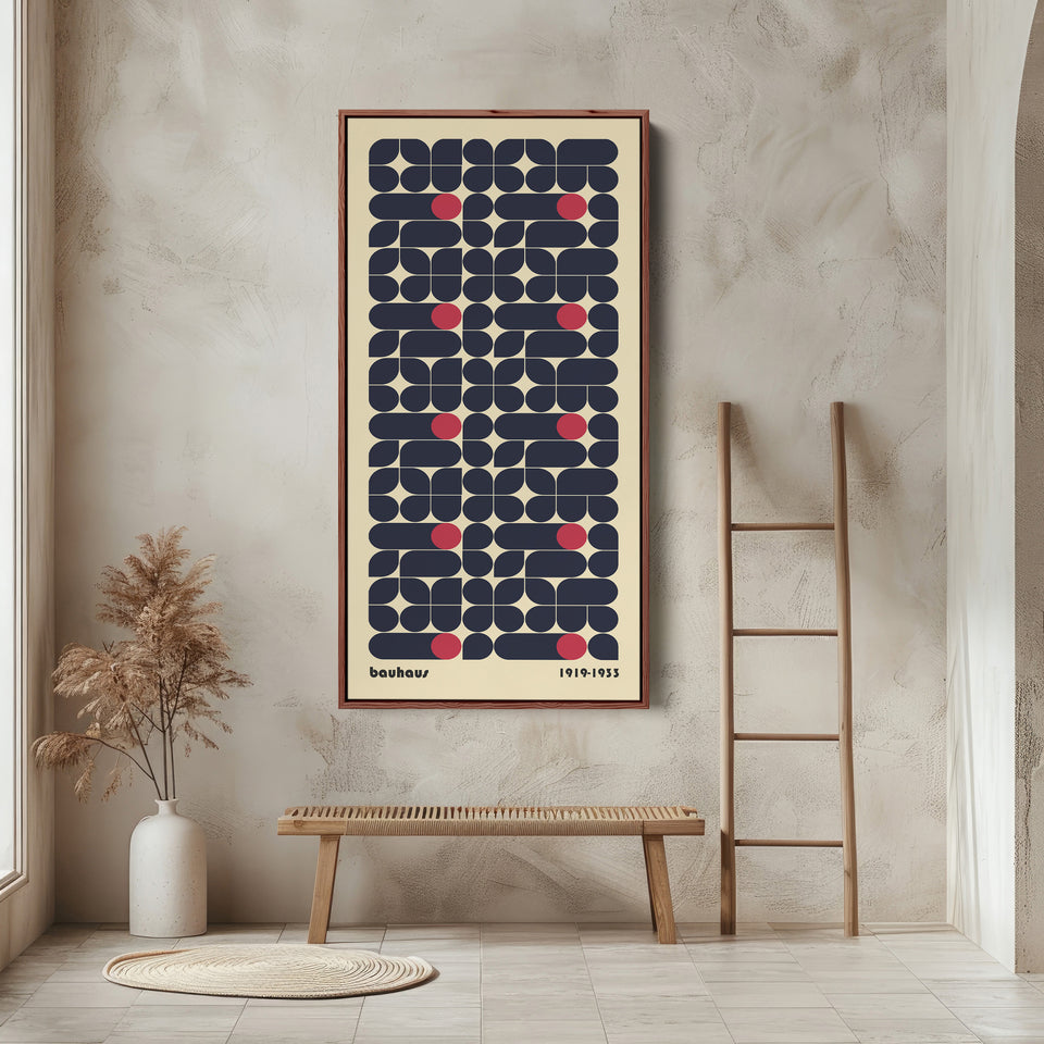 Bauhaus Vertical Wall Art Navy Geometric Pattern Tall Canvas For Bedroom
