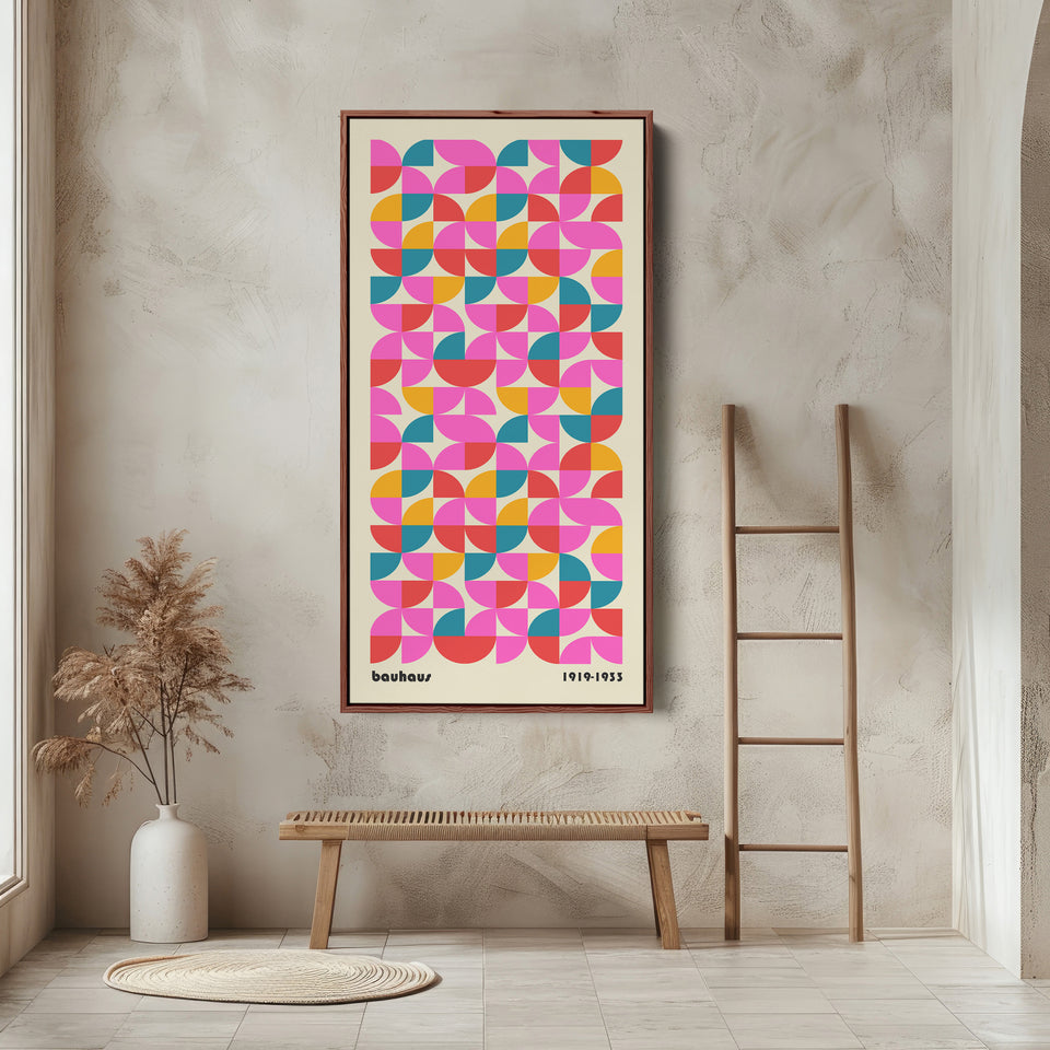 Bauhaus Vertical Wall Art Colourful Geometric Pattern Tall Canvas For Living Room