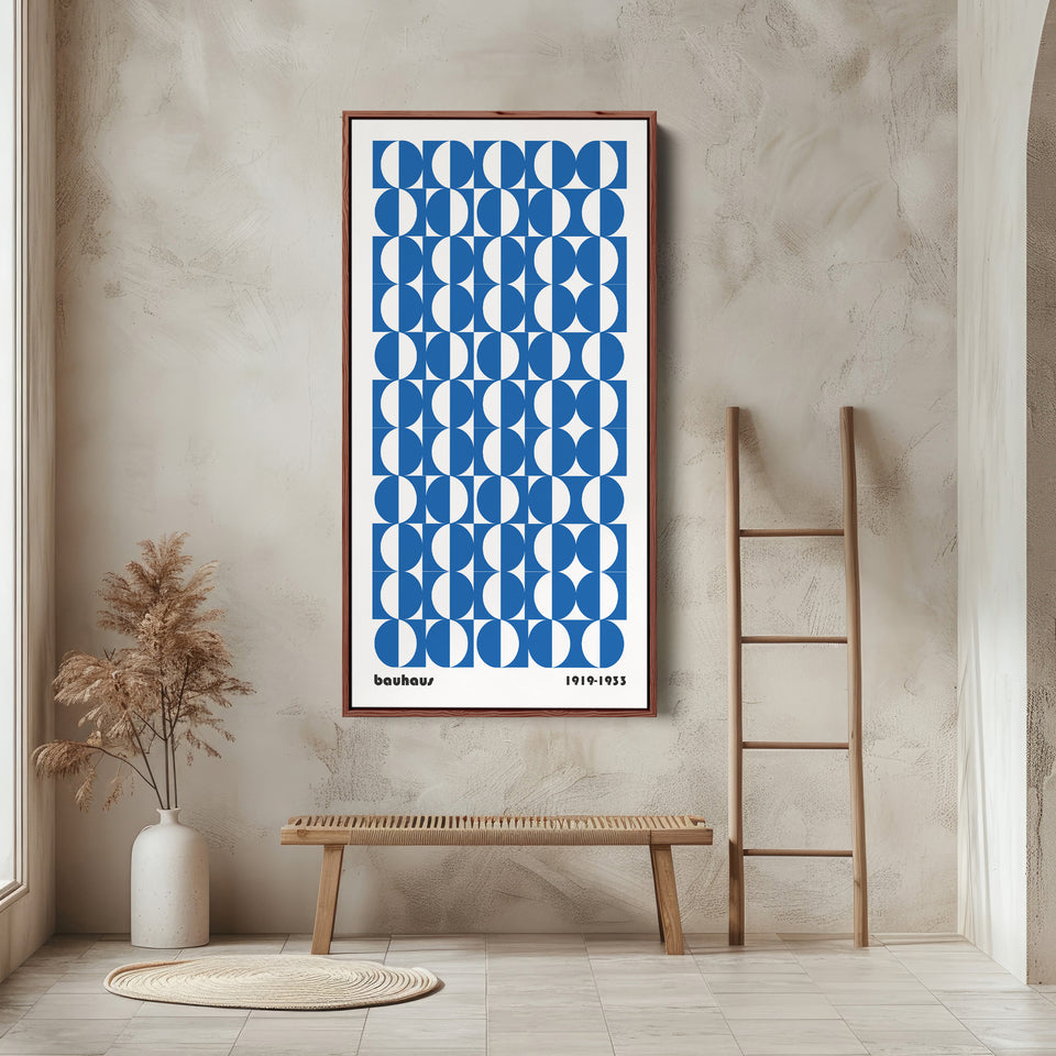 Bauhaus Vertical Wall Art Blue Circle Pattern Tall Canvas For Office