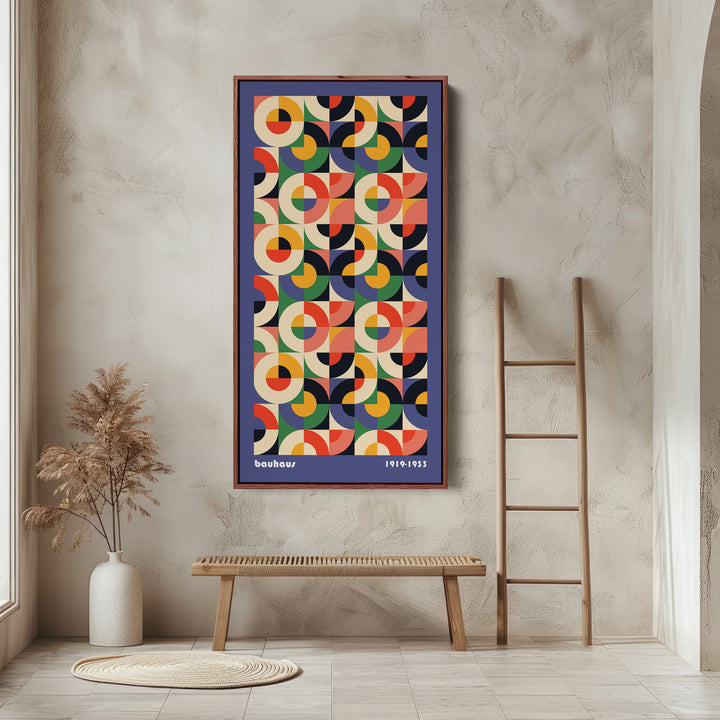 Bauhaus Vertical Wall Art Geometric Circle Grid Tall Canvas For Living Room