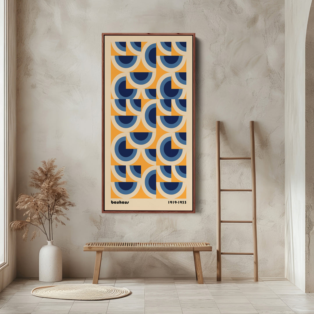 Bauhaus Vertical Wall Art Circular Geometric Pattern Tall Canvas For Hallway