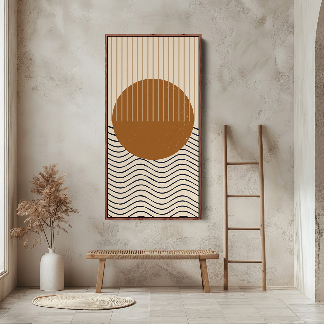 Vertical Wall Art Abstract Sun Waves Tall Canvas For Living Room