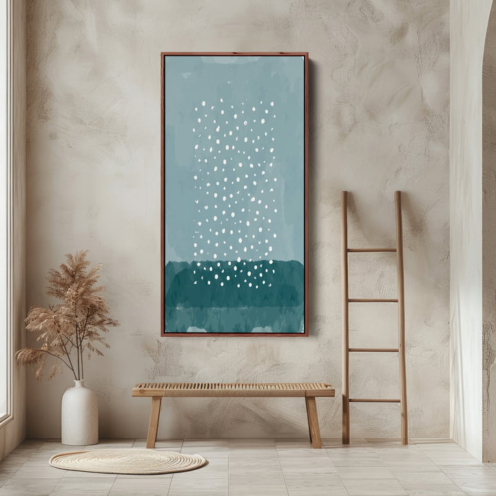 Tall Narrow Canvas Blue Dot Abstract Vertical Canvas For Office