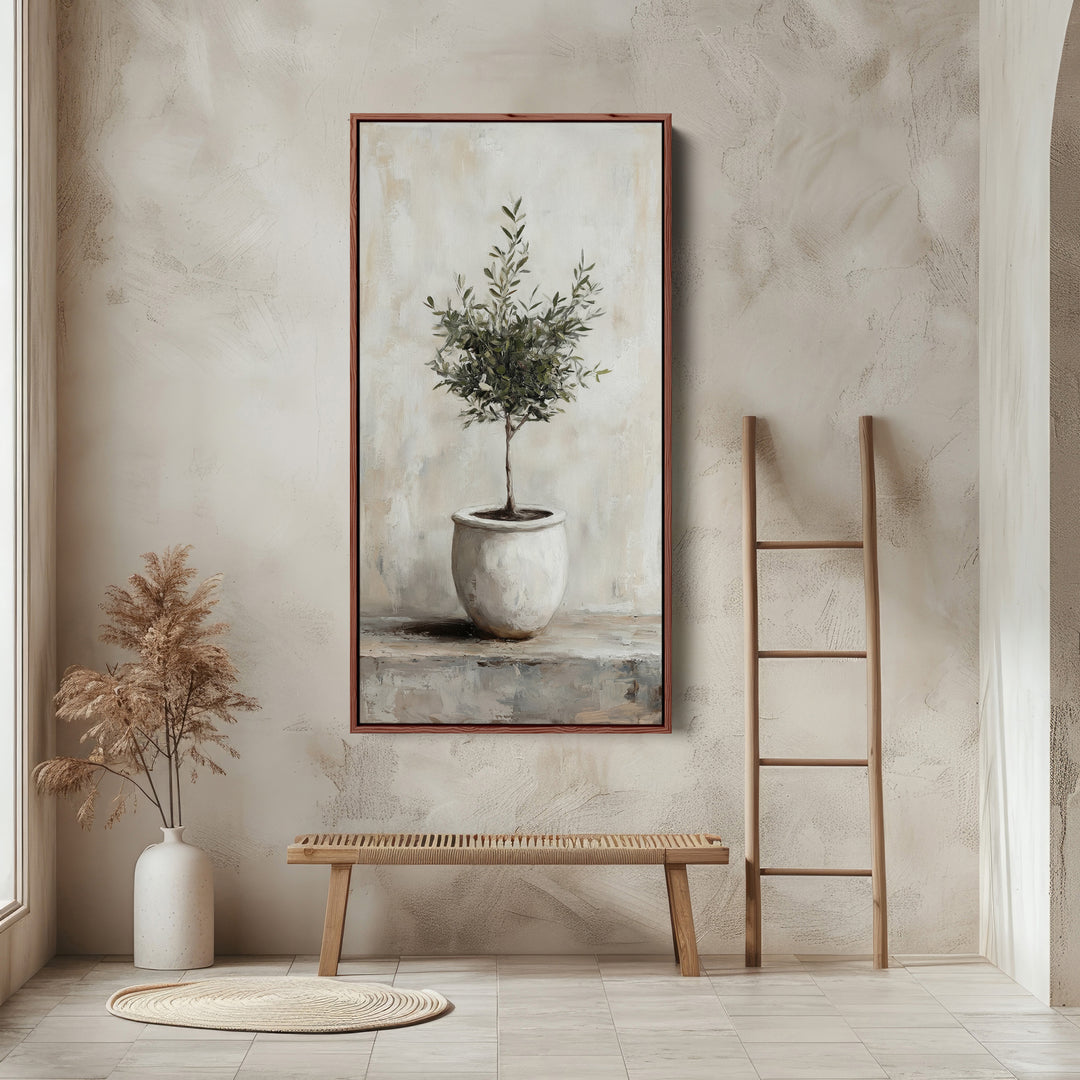Long Wall Art Potted Olive Tree Tall Canvas For Kitchen