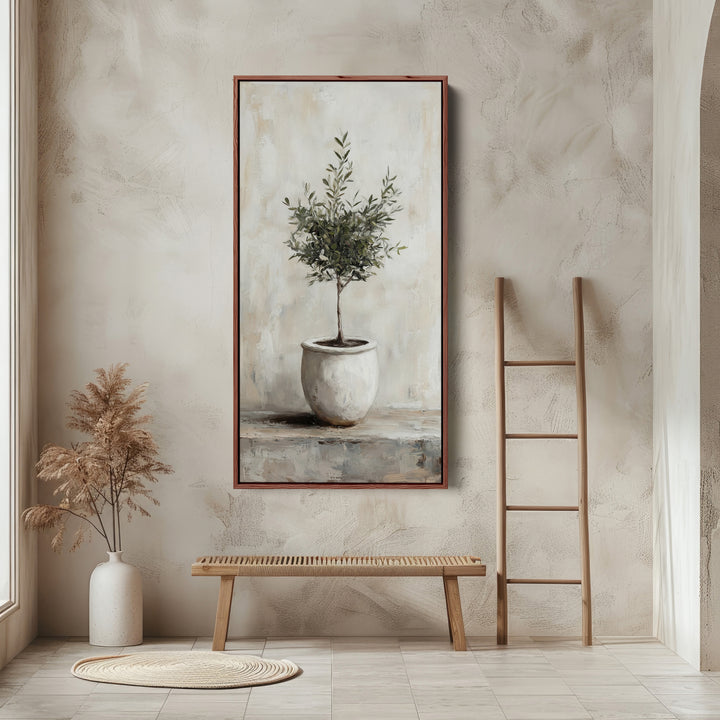Long Wall Art Potted Olive Tree Tall Canvas For Kitchen