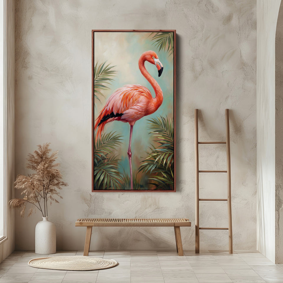 Narrow Wall Art Flamingo Tropical Portrait Vertical Canvas For Bedroom