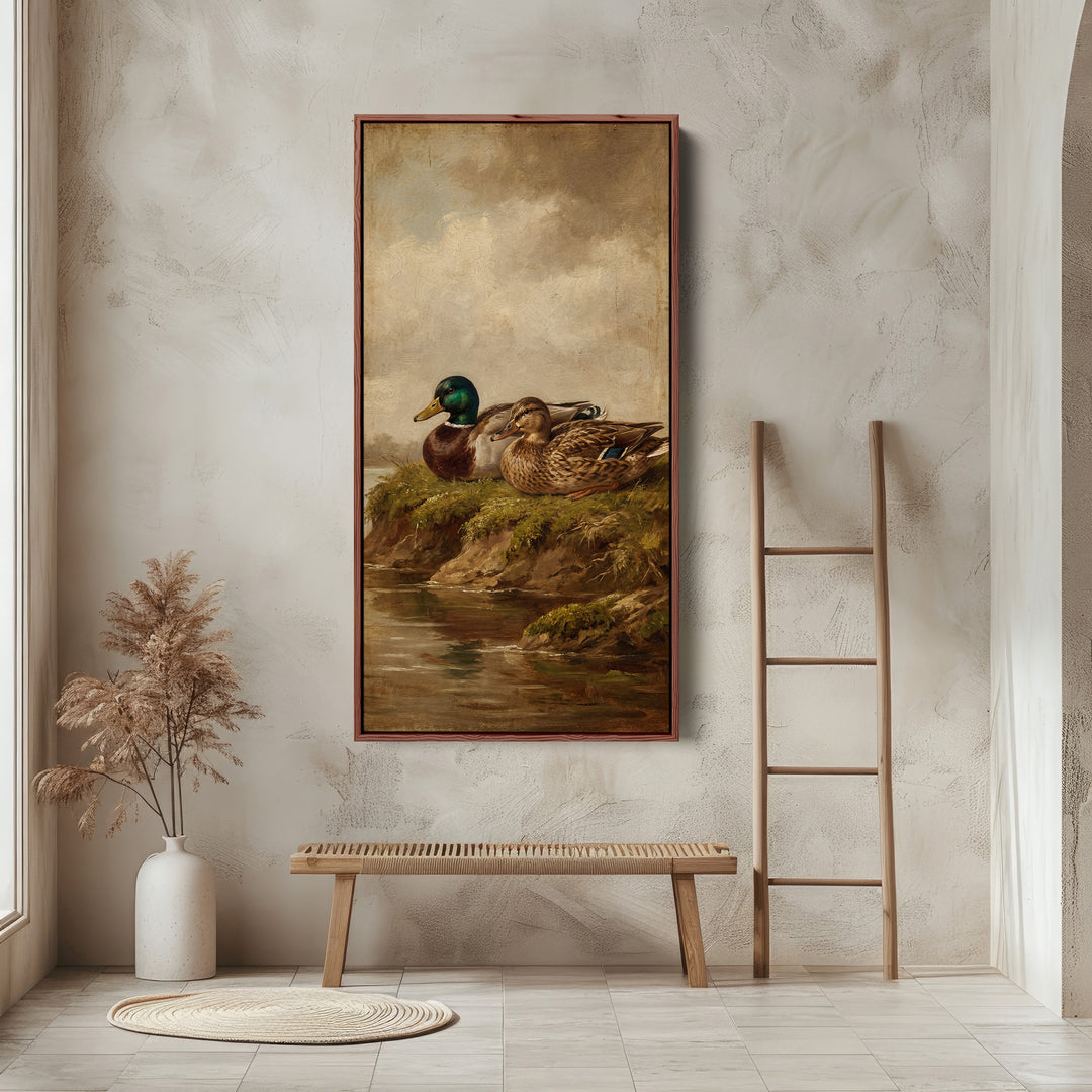 Mallard Duck Pair Narrow Wall Art Vertical Canvas For Kitchen