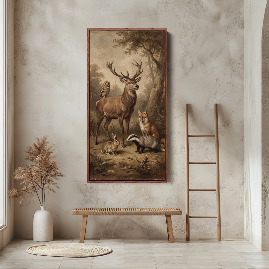 Woodland Animals Tall Narrow Canvas Vertical Canvas For Office