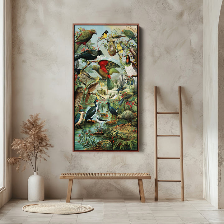 Vintage Bird Collage Portrait Wall Art Vertical Canvas For Living Room
