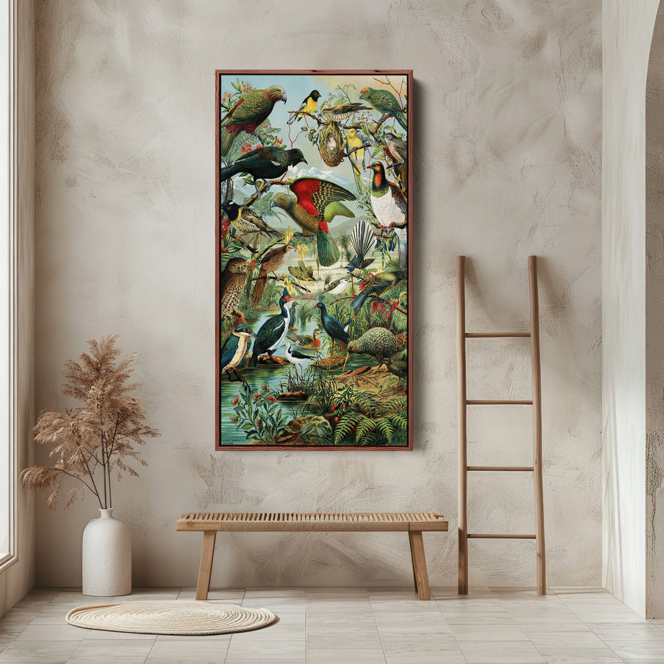 Vintage Bird Collage Portrait Wall Art Vertical Canvas For Living Room