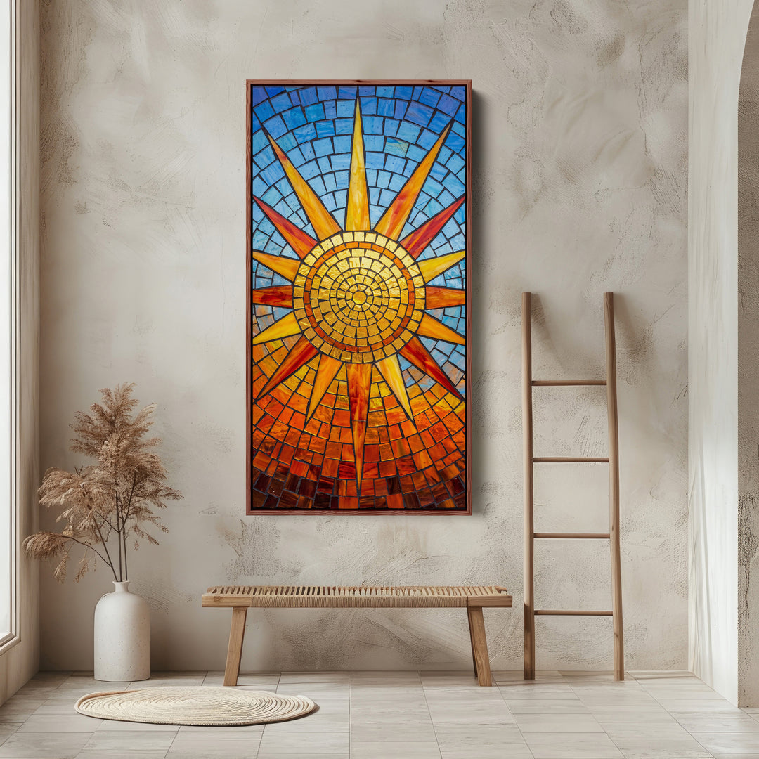 Mosaic Sun Close View Long Wall Art Tall Canvas For Kitchen