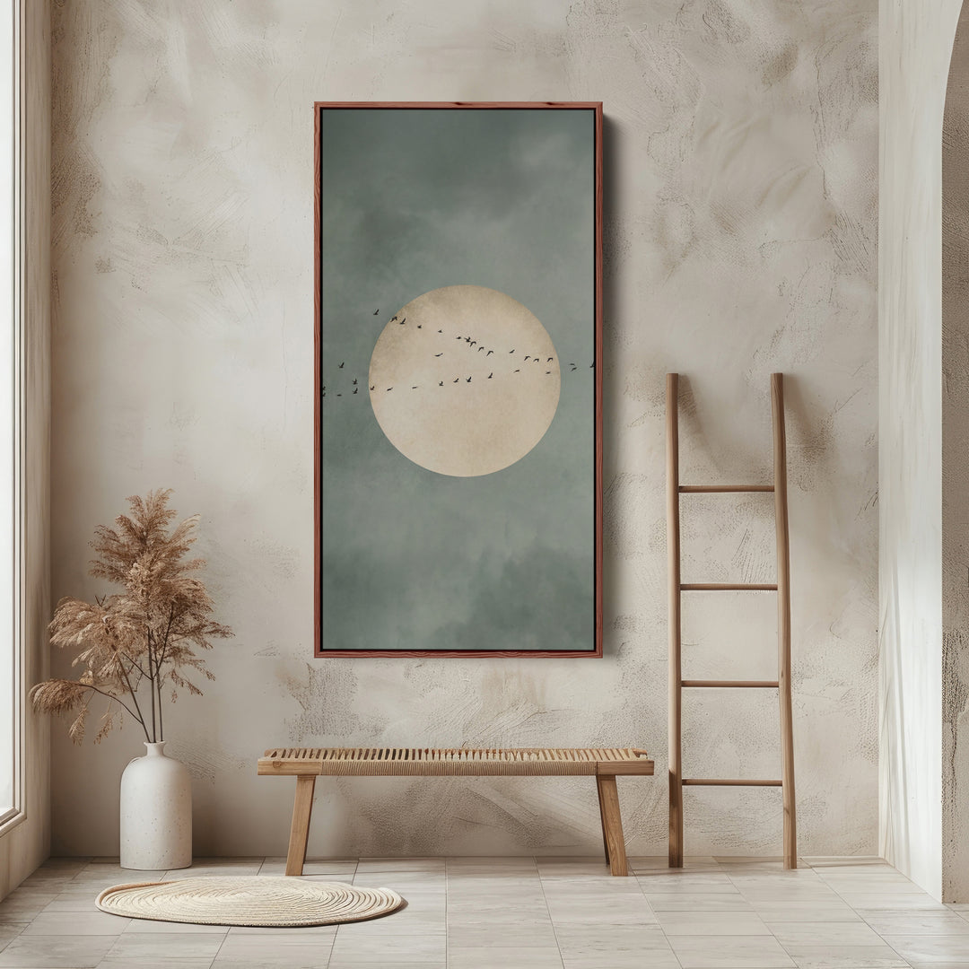 Birds Crossing Moon Vertical Wall Art Portrait Wall Art For Hallway