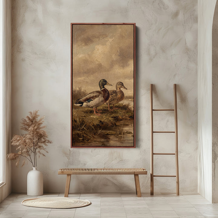 Mallard Standing Pair Narrow Wall Art Tall Canvas For Office