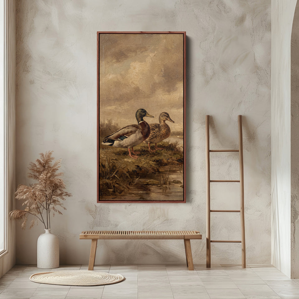Mallard Standing Pair Narrow Wall Art Tall Canvas For Office