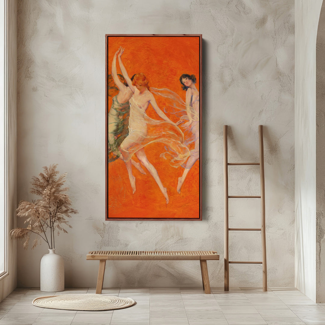Three Women Dancing Vertical Wall Art Tall Canvas For Living Room