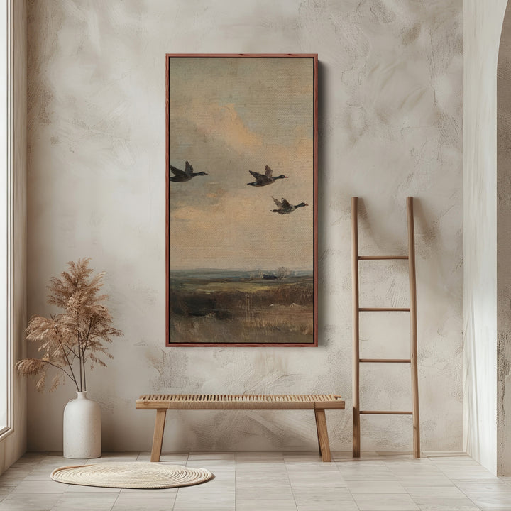 Ducks Flying Portrait Wall Art Tall Canvas For Hallway