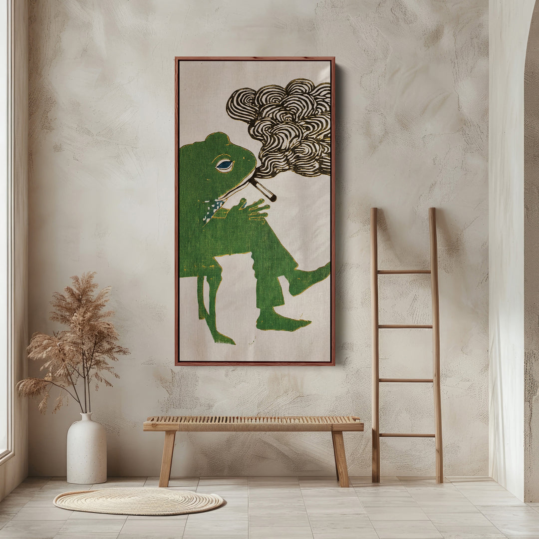 Green Frog Illustration Large Vertical Wall Art For Office