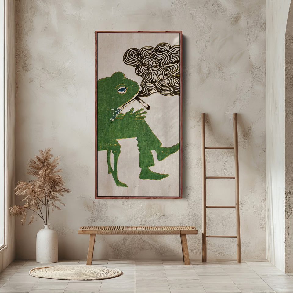 Green Frog Illustration Large Vertical Wall Art For Office