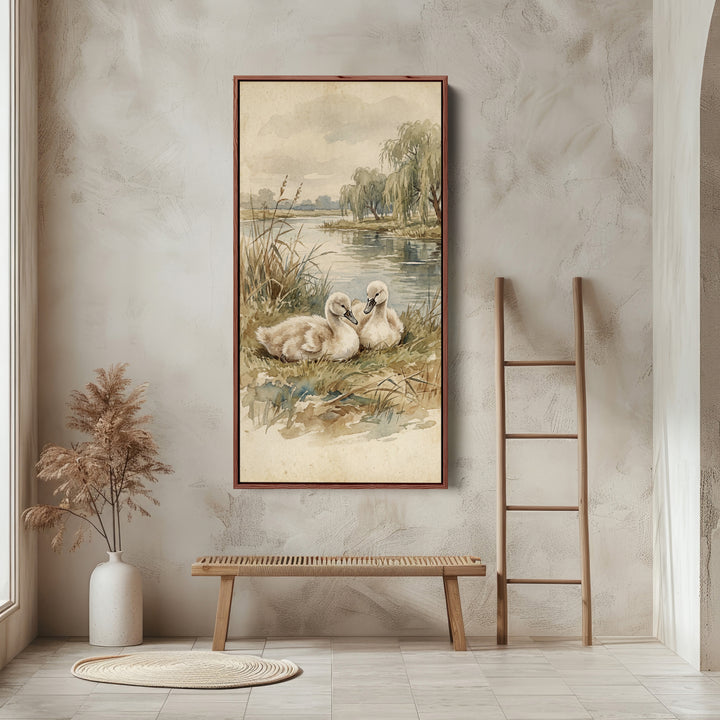 Willow Lakeside Scene Vertical Wall Art Tall Canvas For Kitchen