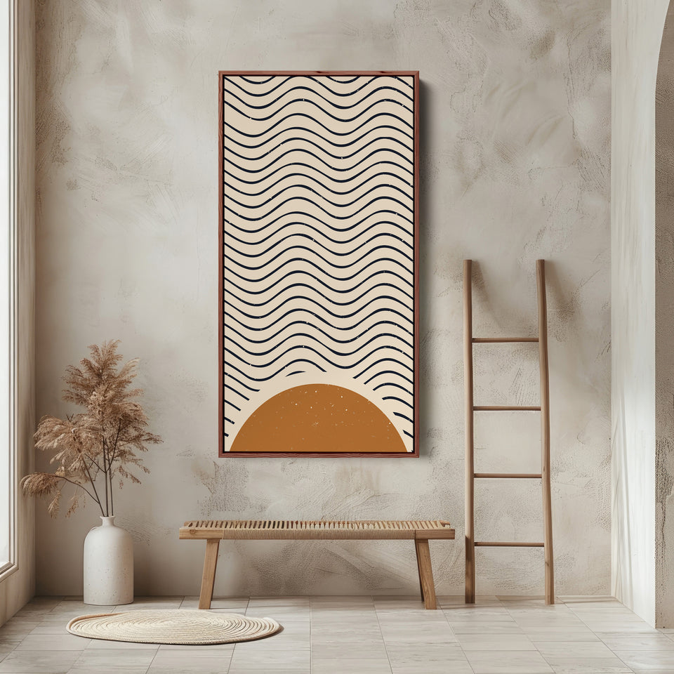 Wavy Sun Abstract Narrow Wall Art Vertical Canvas For Bedroom